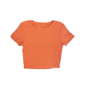 Orange Ribbed Crop Top Women Size S Short Sleeve Basic Stretch